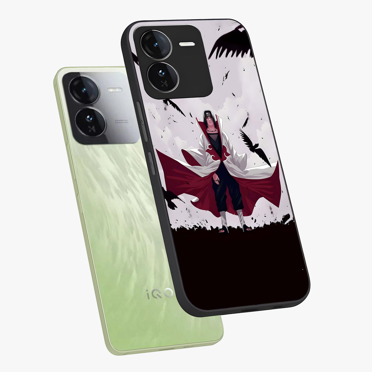 Crimson Crow Ascension Glass Case displayed in angled mockup highlighting powerful crow illustration with dark crimson aesthetic.