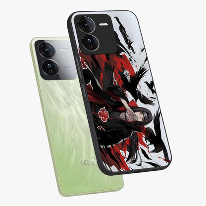 Crimson Crow Illusion Glass Case displayed in angled mockup highlighting mysterious crow graphic with dark aesthetic style.