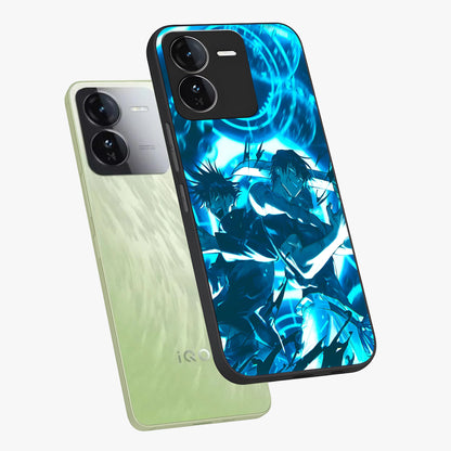 Cursed Energy Clash Glass Case displayed in angled mockup highlighting powerful battle inspired graphic with anime style aesthetic.