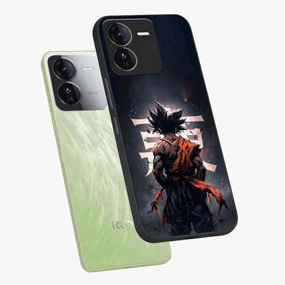 Dark Warrior In Rain Glass Case displayed in angled mockup highlighting dramatic warrior illustration with dark rain aesthetic.
