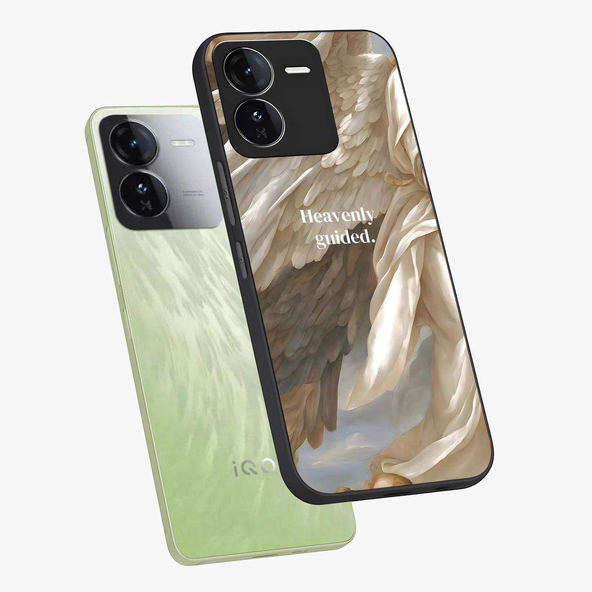 Divine Winged Grace Glass Case displayed in angled mockup highlighting graceful wing design with divine aesthetic style.