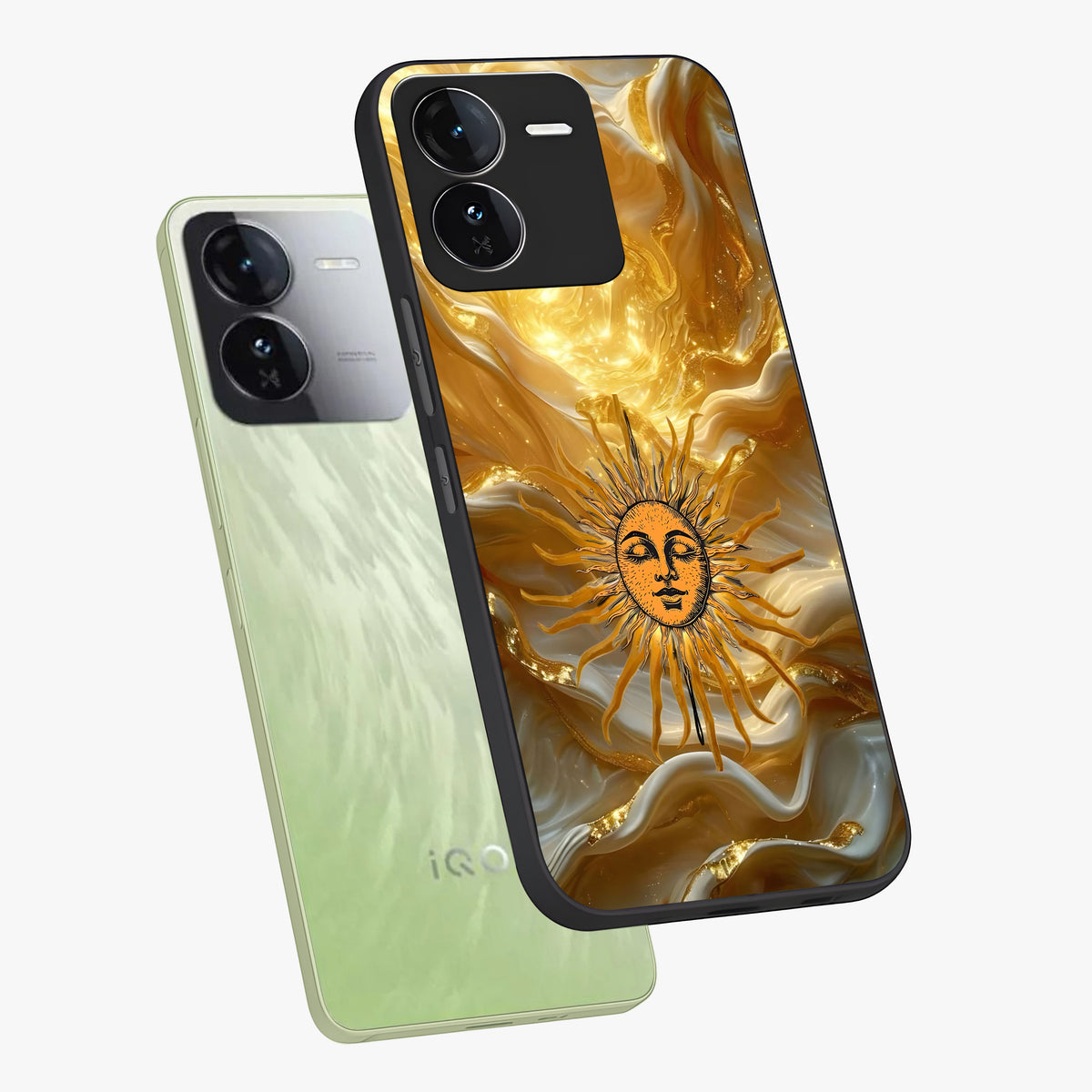 Eternal Golden Glow Glass Case displayed in angled mockup highlighting glowing golden aesthetic design with elegant style.