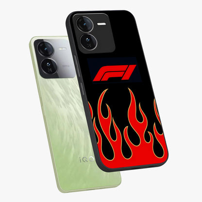 Fire F11 Glass Case displayed in angled mockup highlighting bold fire inspired graphic with energetic aesthetic style.