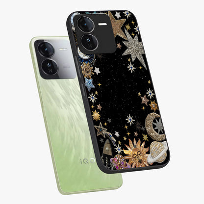 Galactic Jewel Stars Glass Case displayed in angled mockup highlighting shining celestial star design with cosmic aesthetic style.