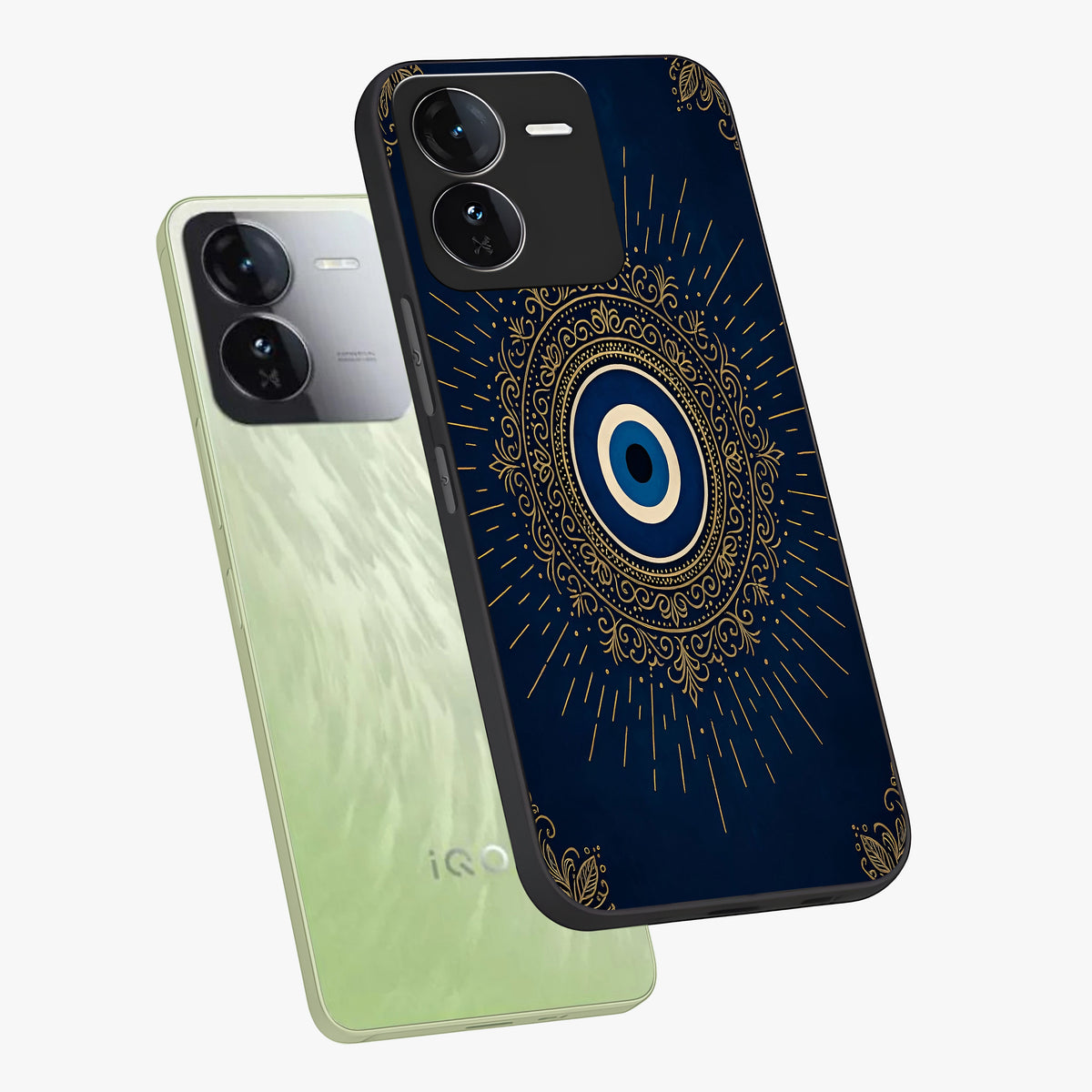 Golden Celestial Charm Glass Case displayed in angled mockup highlighting sparkling cosmic charm design with celestial aesthetic.