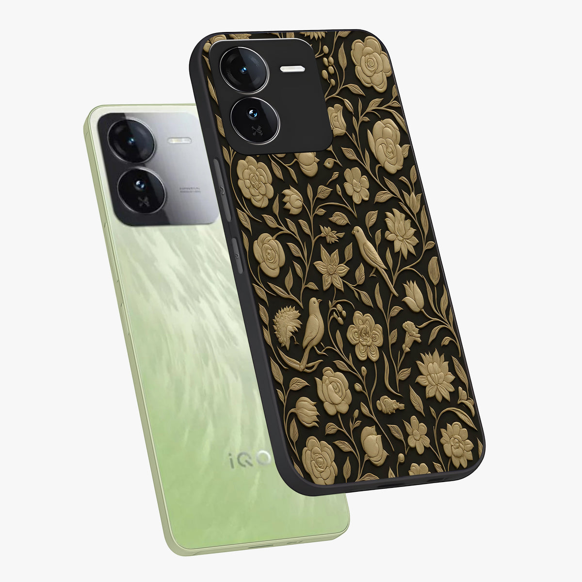 Golden Evil Eye Mandala Glass Case displayed in angled mockup highlighting protective evil eye symbol with golden mandala design.