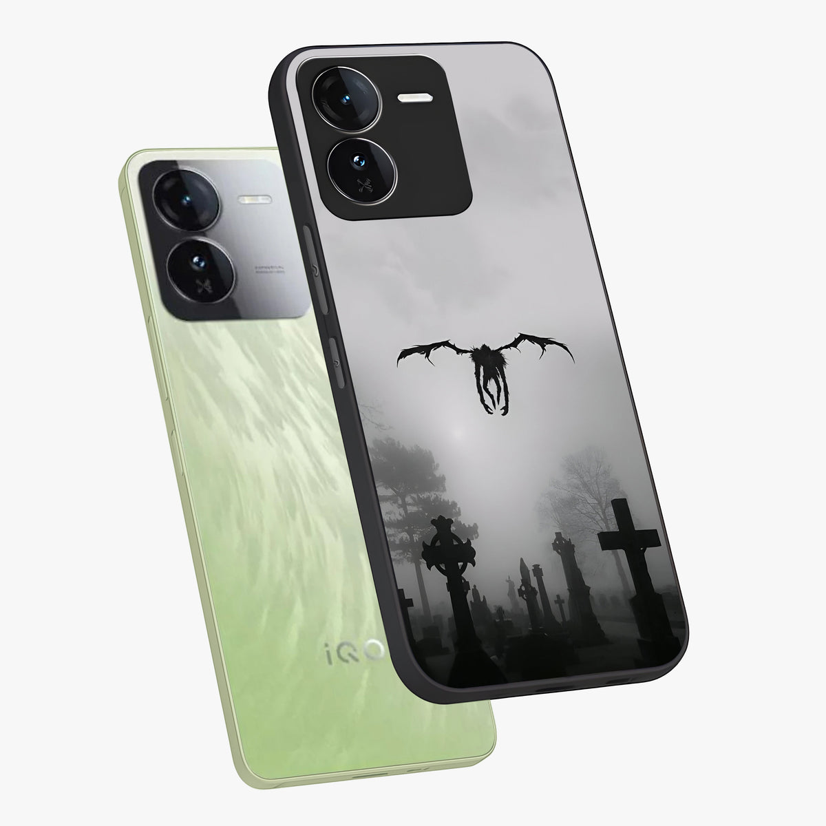 Graveyard Shadow Descent Glass Case displayed in angled mockup highlighting eerie shadow illustration with gothic aesthetic.