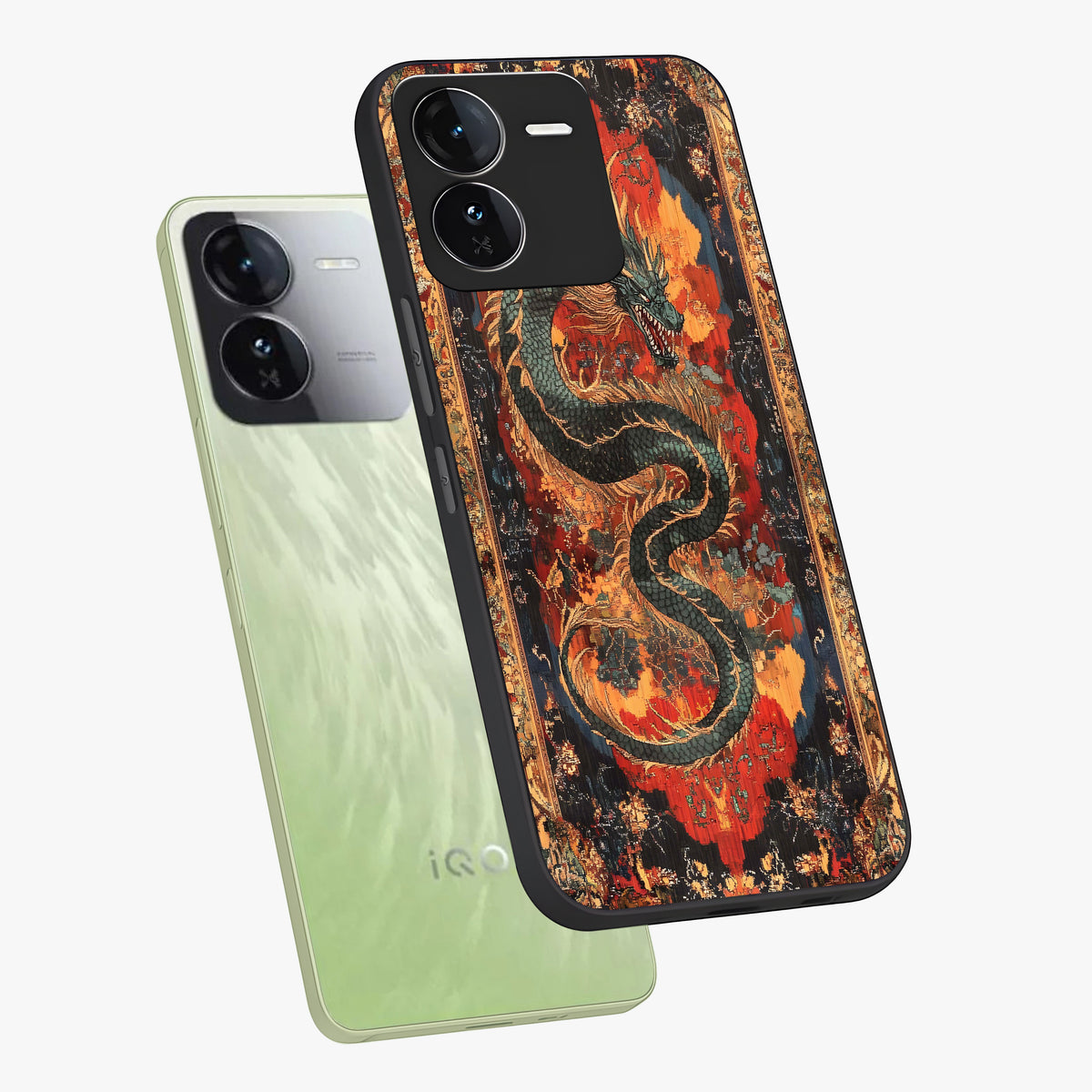 Inferno Dragon Soul Glass Case displayed in angled mockup highlighting powerful dragon illustration with inferno aesthetic.
