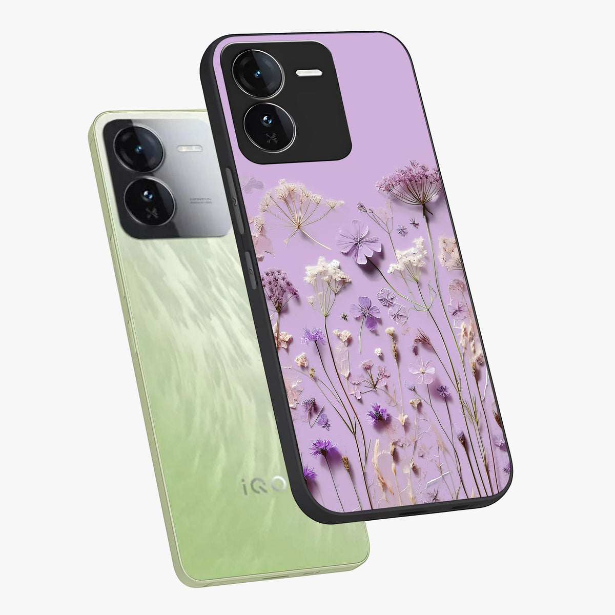 Lavender Blossom Dream Glass Case displayed in angled mockup highlighting dreamy lavender flower design with calming aesthetic style.