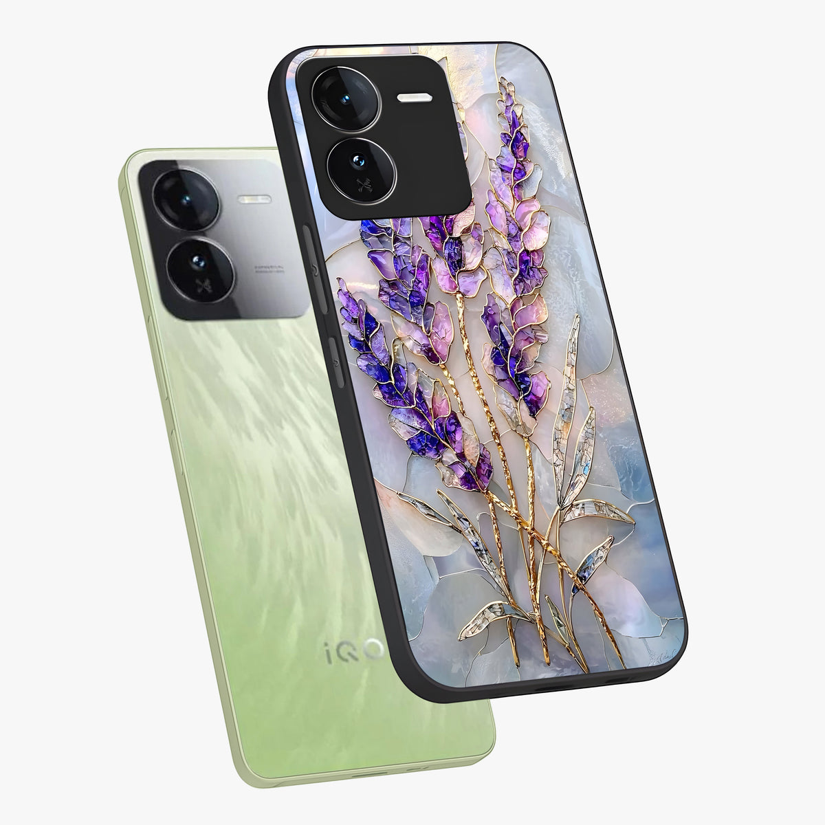 Lavender Dream Glow Glass Case displayed in angled mockup highlighting dreamy purple glow design with soft artistic style.