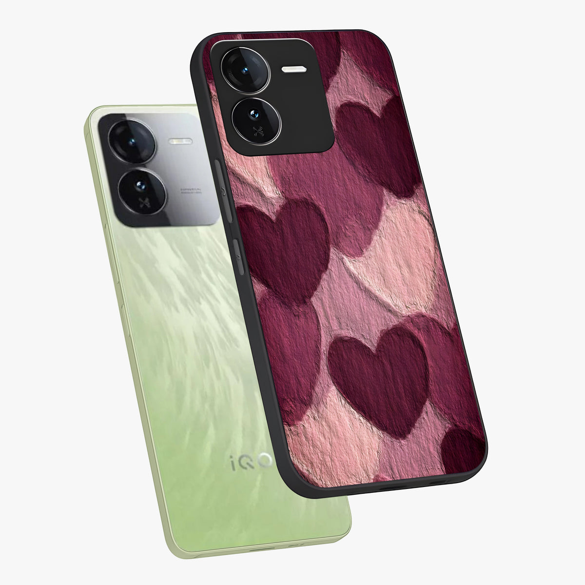 Layered Paper Hearts Glass Case displayed in angled mockup highlighting creative paper craft heart design with romantic aesthetic.