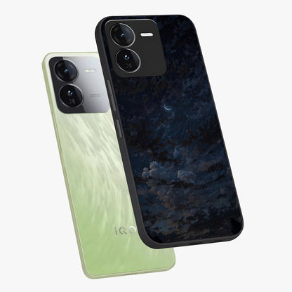 Lunar Veil Silence Glass Case displayed in angled mockup highlighting soft lunar design with peaceful celestial aesthetic.