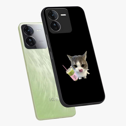 Matcha Cat Style Glass Case displayed in angled mockup highlighting playful feline design with pastel matcha aesthetic.