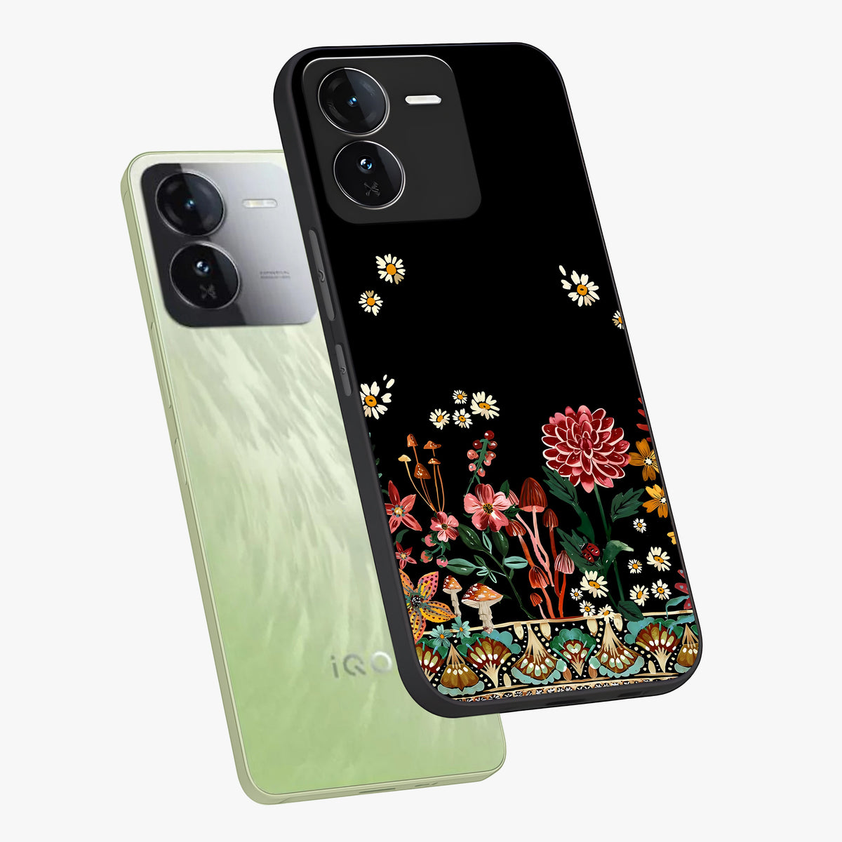 Midnight Bloom Pattern Glass Case displayed in angled mockup highlighting elegant flower design with midnight aesthetic style.
