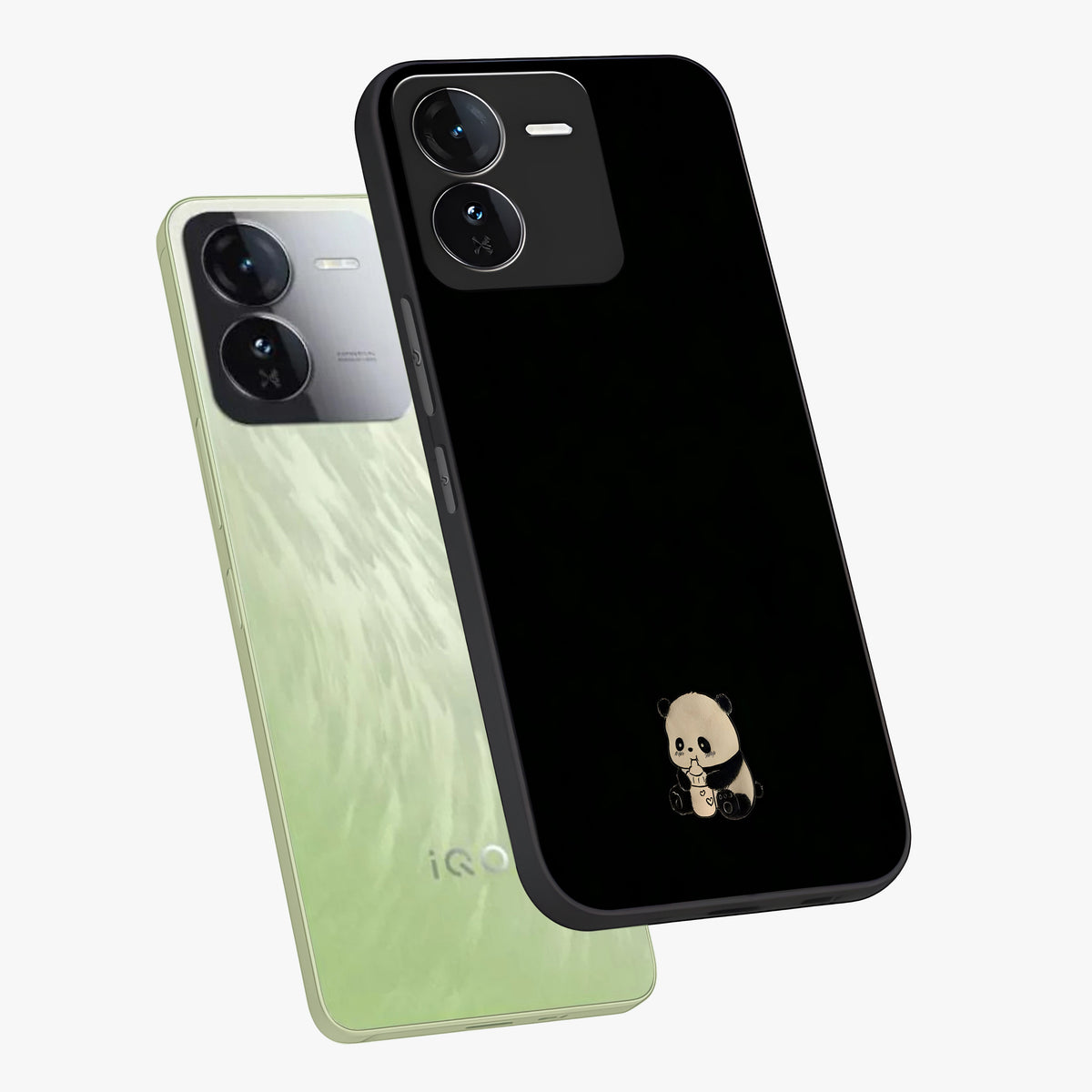 Midnight Panda Love Glass Case displayed in angled mockup highlighting adorable panda illustration with midnight aesthetic.