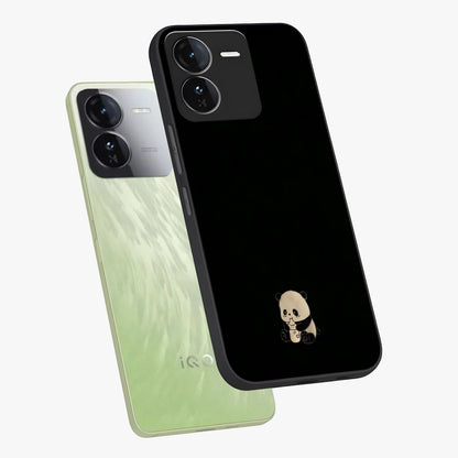 Midnight Panda Love Glass Case displayed in angled mockup highlighting adorable panda illustration with midnight aesthetic.