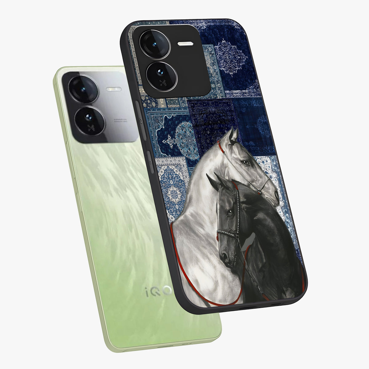 Midnight Stallion Blues Glass Case displayed in angled mockup highlighting powerful stallion illustration with deep midnight tones.