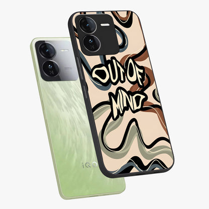 Out Of Mind Glass Case displayed in angled mockup highlighting bold statement design with modern artistic aesthetic.