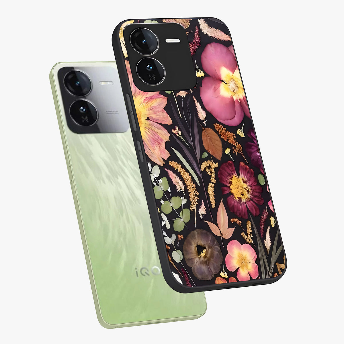 Petal Dream Tapestry Glass Case displayed in angled mockup highlighting decorative petal pattern with elegant botanical aesthetic.