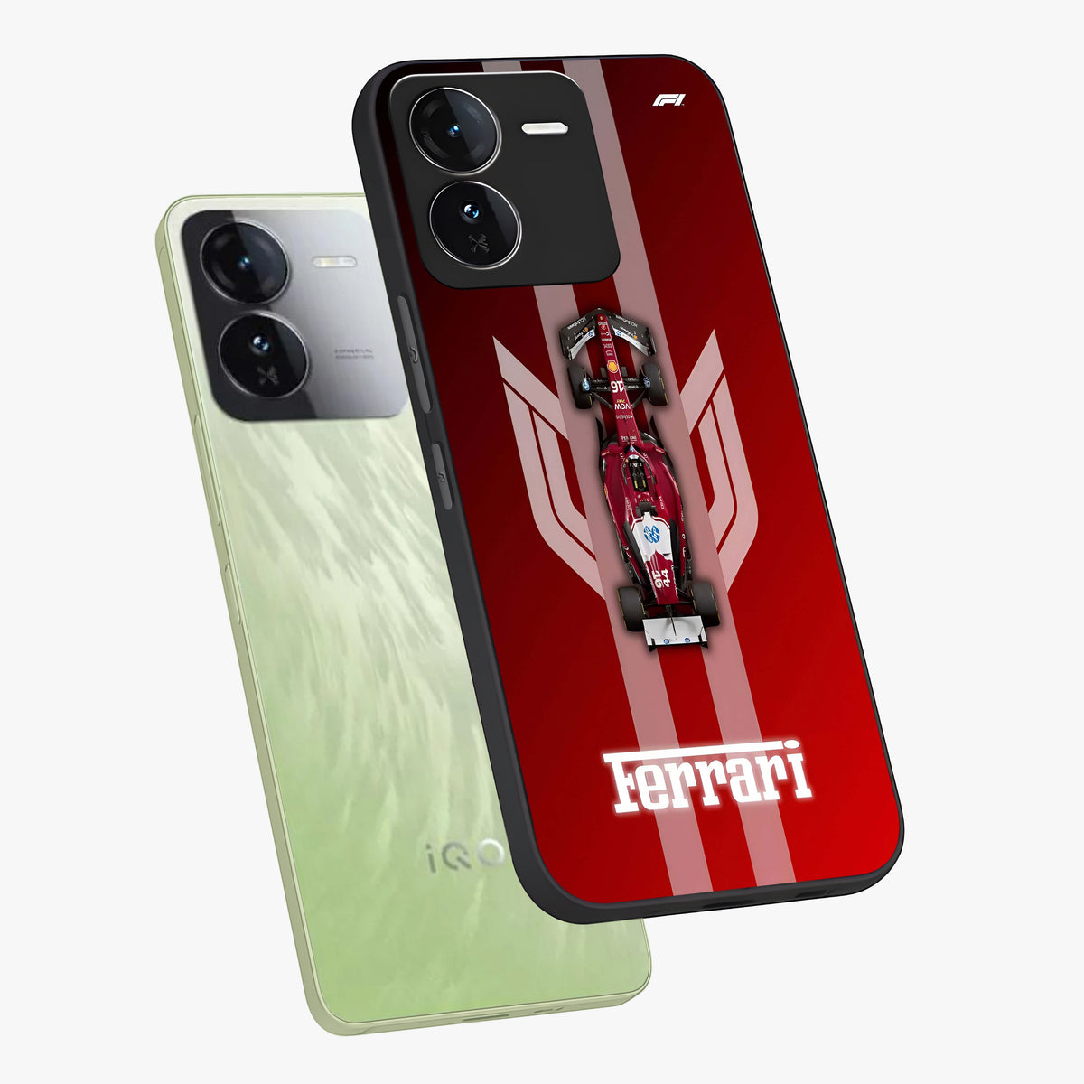 Red Ferrari F1 Vertical Glass Case displayed in angled mockup highlighting high speed racing design with bold automotive aesthetic.