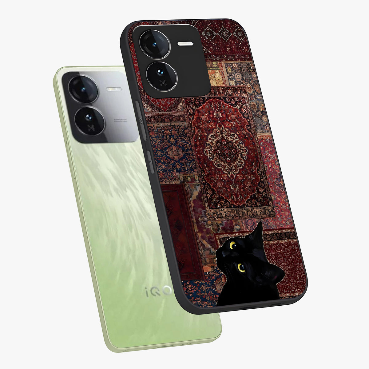 Regal Magic Cat Apple Glass Case displayed in angled mockup highlighting whimsical feline design with fantasy aesthetic.