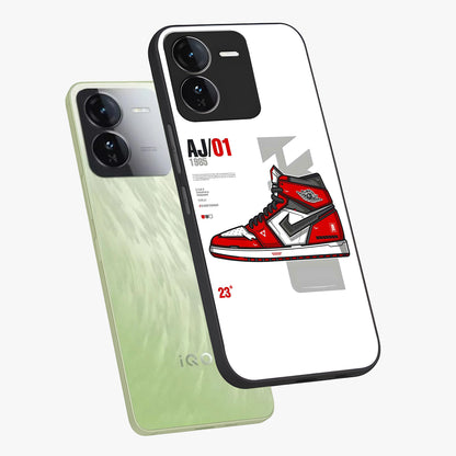 Retro Sneaker Blueprint Glass Case displayed in angled mockup highlighting detailed shoe design with sporty retro aesthetic.