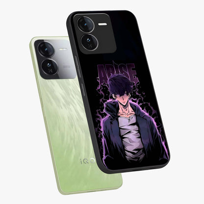 Shadow Monarch Awakening Glass Case displayed in angled mockup highlighting dramatic shadow warrior design with fantasy aesthetic.