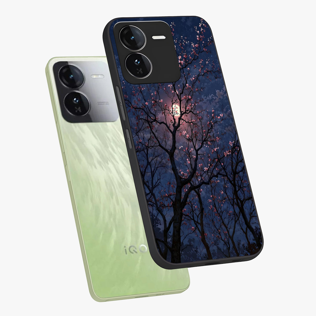 Twilight Sakura Serenade Glass Case displayed in angled mockup highlighting delicate sakura flower design with dreamy aesthetic.