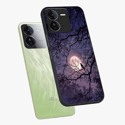 Whispering Moon Silence Glass Case displayed in angled mockup highlighting calm lunar design with dreamy night aesthetic.