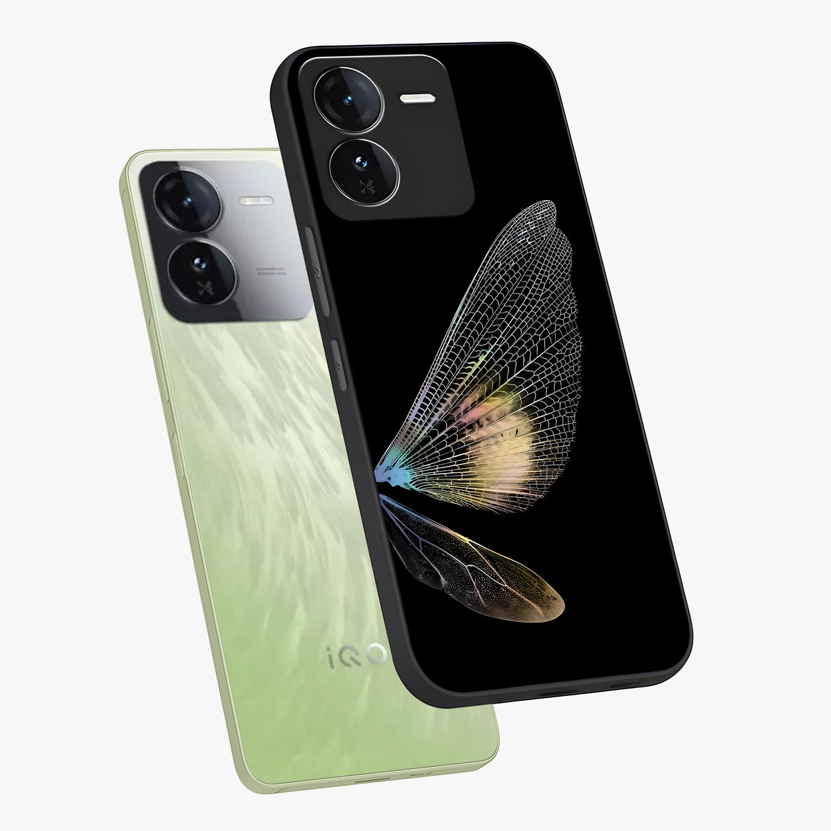 Whispers Of Wings Glass Case displayed in angled mockup highlighting soft feather design with celestial aesthetic style.