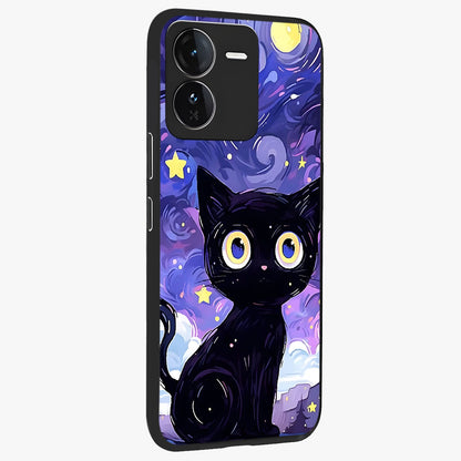 Abstract Cat Art Glass Case upright view showcasing creative feline illustration and aesthetic artistic style.