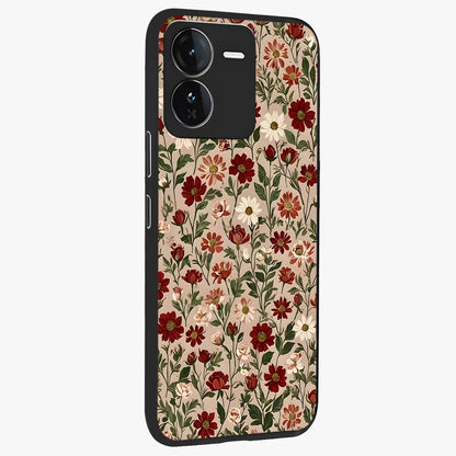 Biege Flower With Leaf Glass Case upright view showcasing delicate beige flower illustration with clean botanical style.