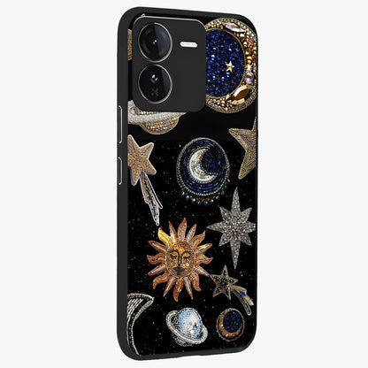 Celestial Gem Constellations Glass Case upright view showcasing cosmic constellation artwork with celestial aesthetic style.