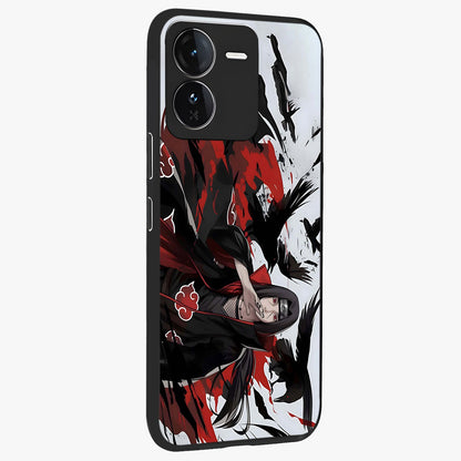 Crimson Crow Illusion Glass Case upright view showcasing striking crow illusion artwork with intense crimson theme.