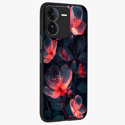 Dark Shade of Flower Glass Case upright view showcasing delicate flower artwork with rich dark floral theme.