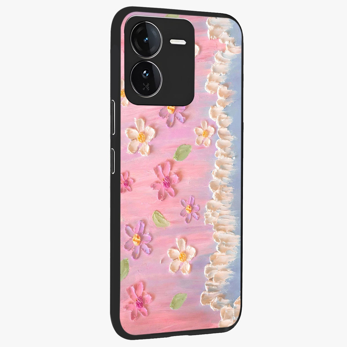 Dreamy Painted Garden Glass Case upright view showcasing vibrant floral garden artwork with artistic nature theme.
