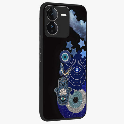 Galactic Charm Cluster Glass Case upright view showcasing glowing cosmic charm artwork with magical celestial style.