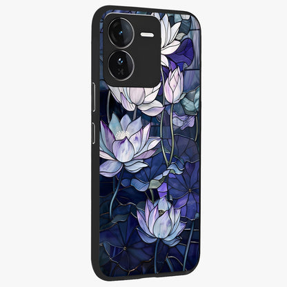 Gloss Petal Rush Glass Case upright view showcasing dynamic floral petal artwork with modern botanical theme.