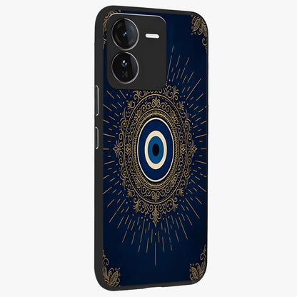 Golden Celestial Charm Glass Case upright view showcasing radiant celestial artwork with elegant golden theme.