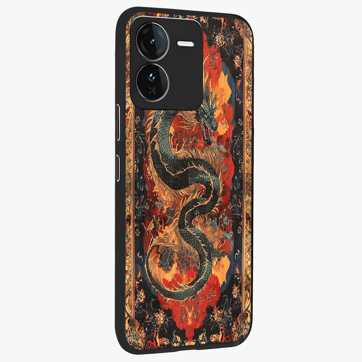 Inferno Dragon Soul Glass Case upright view showcasing intense dragon artwork with fantasy fire theme.