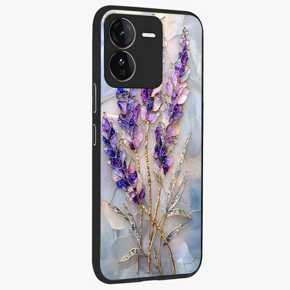 Lavender Dream Glow Glass Case upright view showcasing radiant lavender glow artwork with calming dreamy theme.