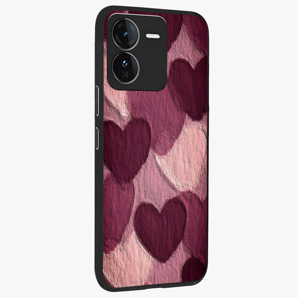 Layered Paper Hearts Glass Case upright view showcasing decorative layered heart artwork with sweet love theme.