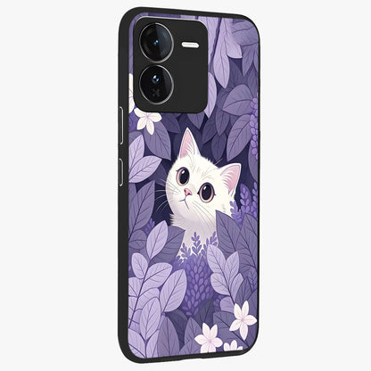 Lilac Hide Peek Cat Glass Case upright view showcasing charming cat artwork with adorable peek theme.