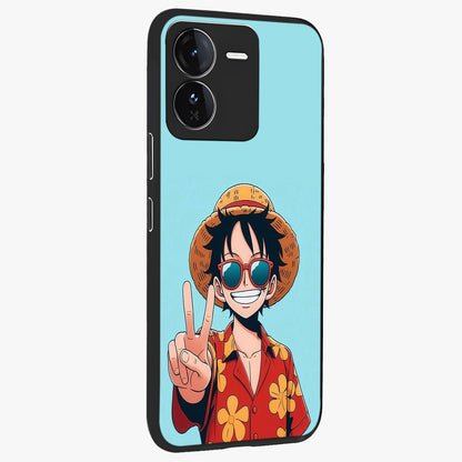 Luffy Summer Anime Vibe Glass Case upright view showcasing dynamic anime artwork with bright adventurous theme.