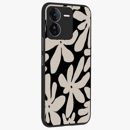 Monochrome Petal Dance Glass Case upright view showcasing artistic floral pattern with stylish monochrome theme.