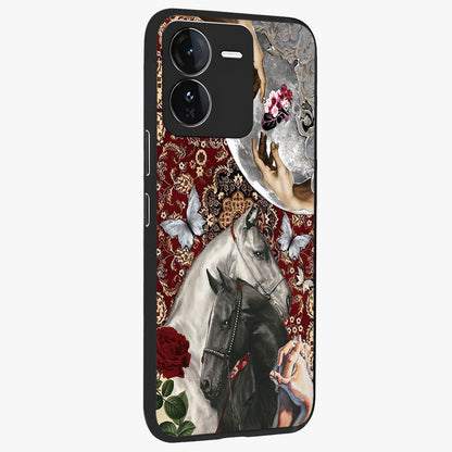 Moonlit Royal Stallion Glass Case upright view showcasing dramatic horse artwork with glowing moon themed design.