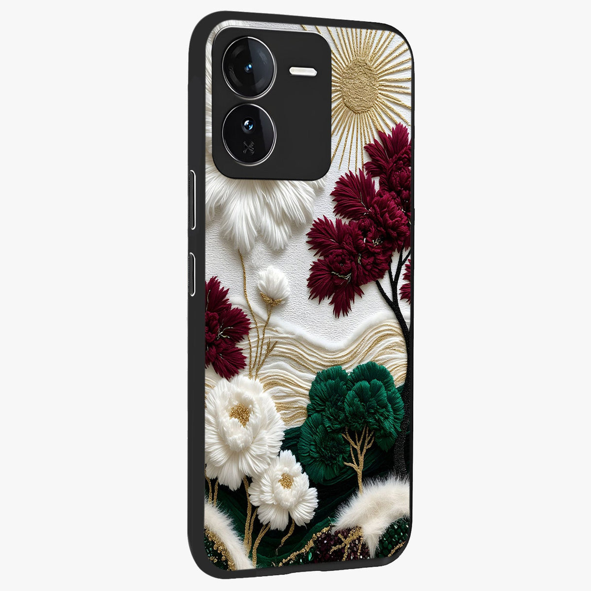 Radiant Bloom Elegance Glass Case upright view showcasing decorative flower artwork with refined botanical theme.