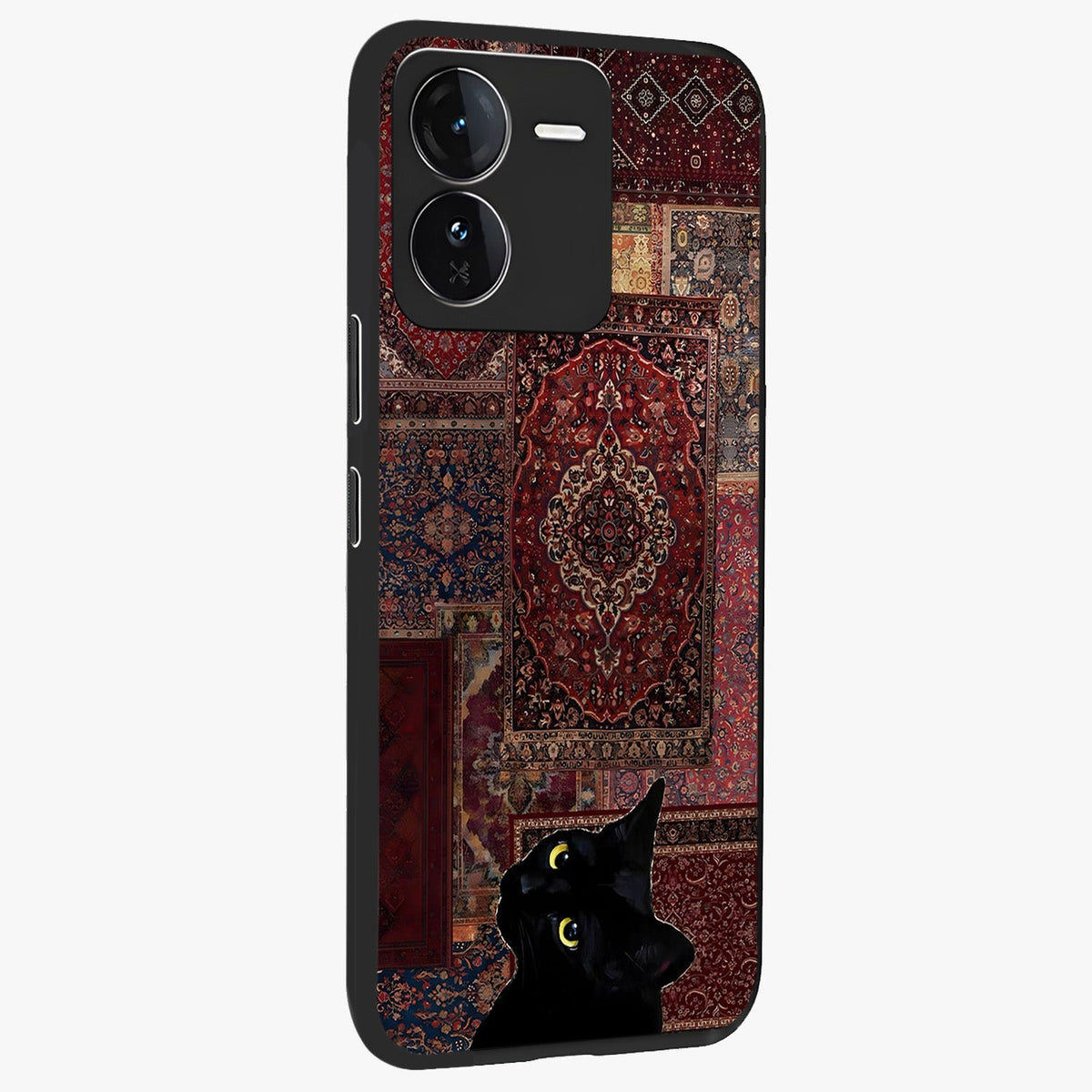 Regal Magic Cat Apple Glass Case upright view showcasing charming cat artwork with playful magical theme.