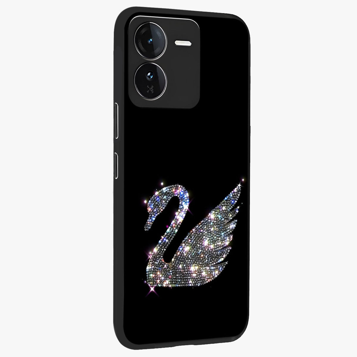 Starlit Swan Grace Glass Case upright view showcasing beautiful swan artwork with peaceful night themed design.