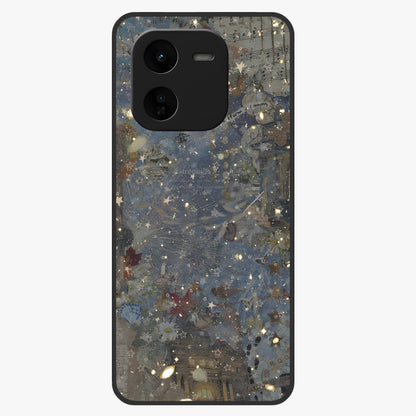 Aesthetic Astrolophia Glass Case showing flat back view with dreamy aesthetic design and glossy glass finish.